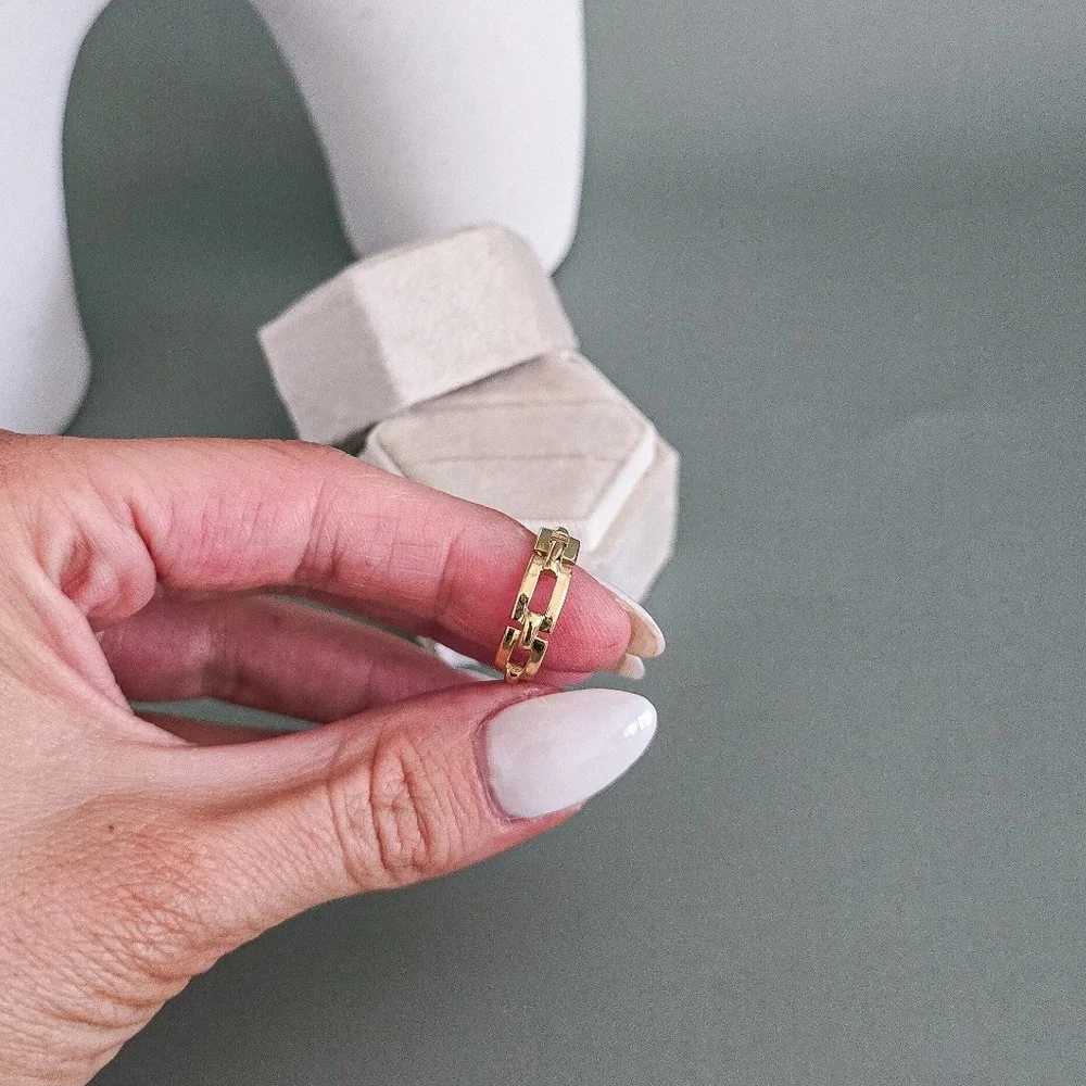 Stainless steel gold tone chain link ring new
